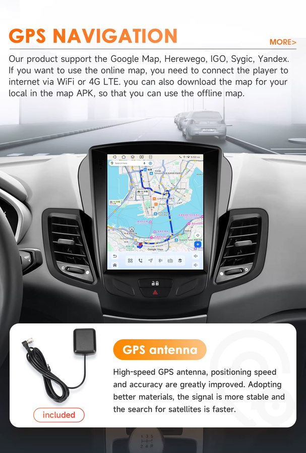 Hizpo 9,7 Zoll Autoradio für Ford Fiesta 2009 - 2016 mit Tesla-Style Bildschirm, CarPlay, Android Auto, 4G, Bluetooth, GPS und Navigation in Schwarz - Bild 5