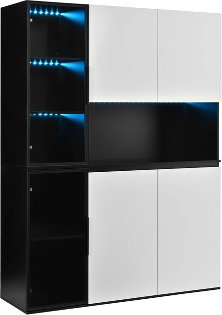 Merax Hochschrank mit LED-Beleuchtung und Glasfront in Schwarz und Weiß, B/T/H: 40 x 40 x 160 cm - Bild 1