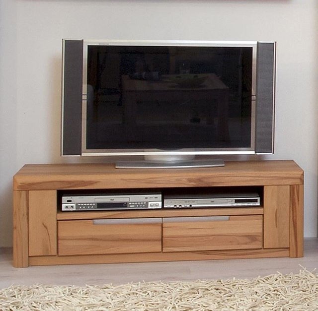 Solido TV-Schrank aus massiver Kernbuche, braun, geölt, modern mit Soft-Close-Schubladen und Medienfächern, B: 128,0 cm, T: 45,0 cm, H: 2,0 cm - Bild 1
