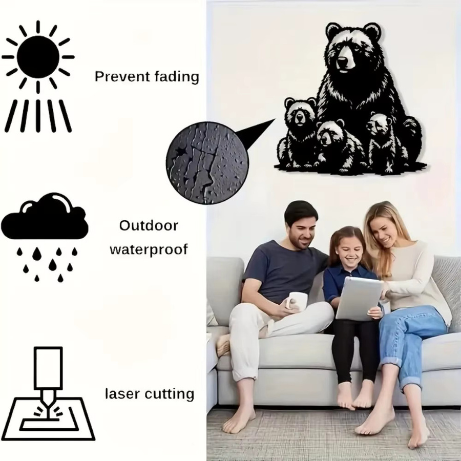 CIFBUY Metall-Wandkunst Eisenbären-Familie als 2D Wildtier-Silhouette in Schwarz zur Heimdekoration - Bild 5