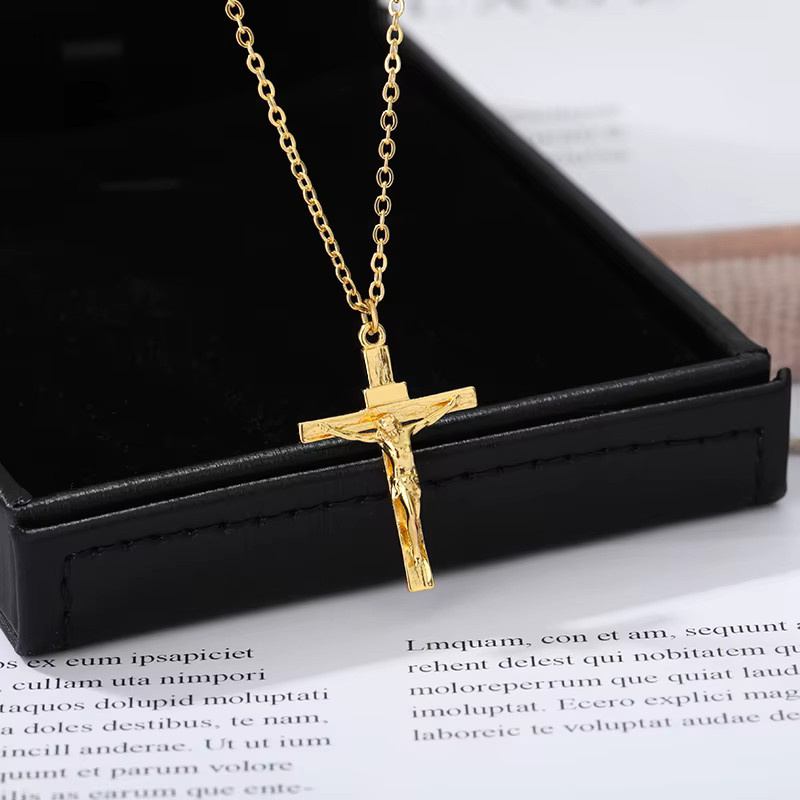 HPTOTMG Anhänger Halskette, Jesus Kreuz, Edelstahl, Gold, Unisex - Bild 3