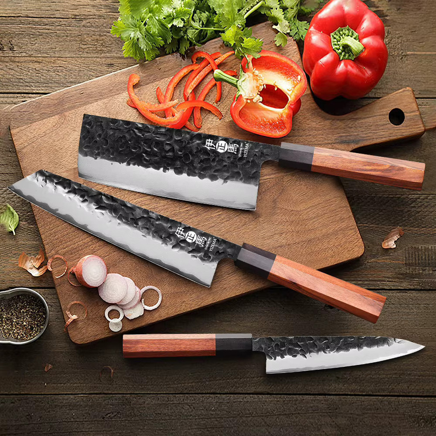 YIZEMA Japanisches Küchenmesser Set aus Verbundstahl in Silber mit Nakiri, Kiritsuke und Bunka Messern - Bild 2