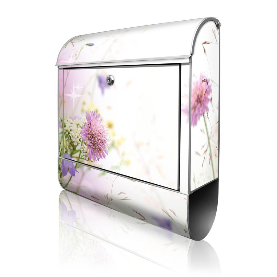 banjado Briefkasten Silber mit Hausnummer und Motiv Glitzernde Wiese sowie Zeitungsfach, B/T/H: 38 x 47 x 13 cm - Bild 1