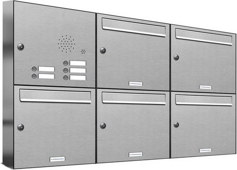 AL Briefkasten für 5 Parteien, Aufputzmontage, silberfarben, B/H/T: 115,9 x 68,4 x 11,6 cm - Bild 1