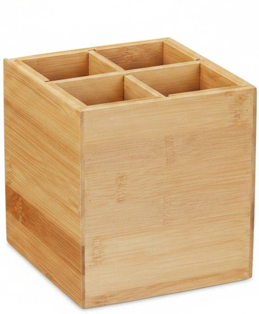 Relaxdays Besteckständer aus Bambus in Natur mit 4 herausnehmbaren Fächern, B/T/H: 14,5 x 13,5 x 13,5 cm - Bild 1
