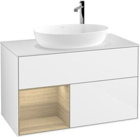 V&B Waschtischunterschrank Finion 100 mit Wandbeleuchtung in Weiß lackiert, B/T/H: 100 x 50,1 x 50,1 cm - Bild 1