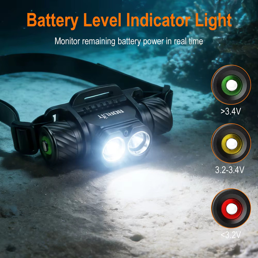 BORUiT Ultrahelle Unterwasser-LED-Tauchlampe mit 1400 Lumen, SST40, IP68 wasserdicht, Schwarz, inklusive 21700 Akku - Bild 4