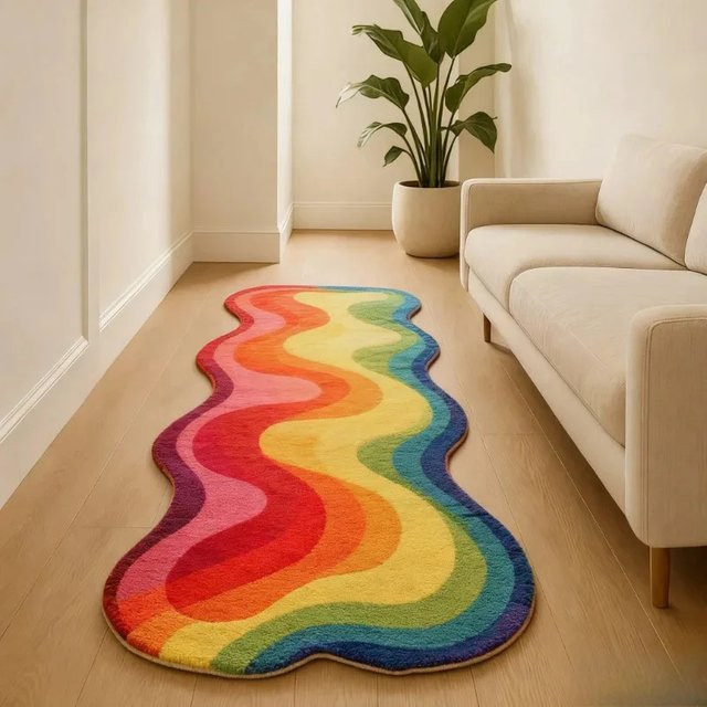 VIKAMA Teppich mit Wellenmuster und Farbverlauf in Multicolour, modern und rutschfest für Wohnzimmer, Schlafzimmer oder Flur - Bild 1