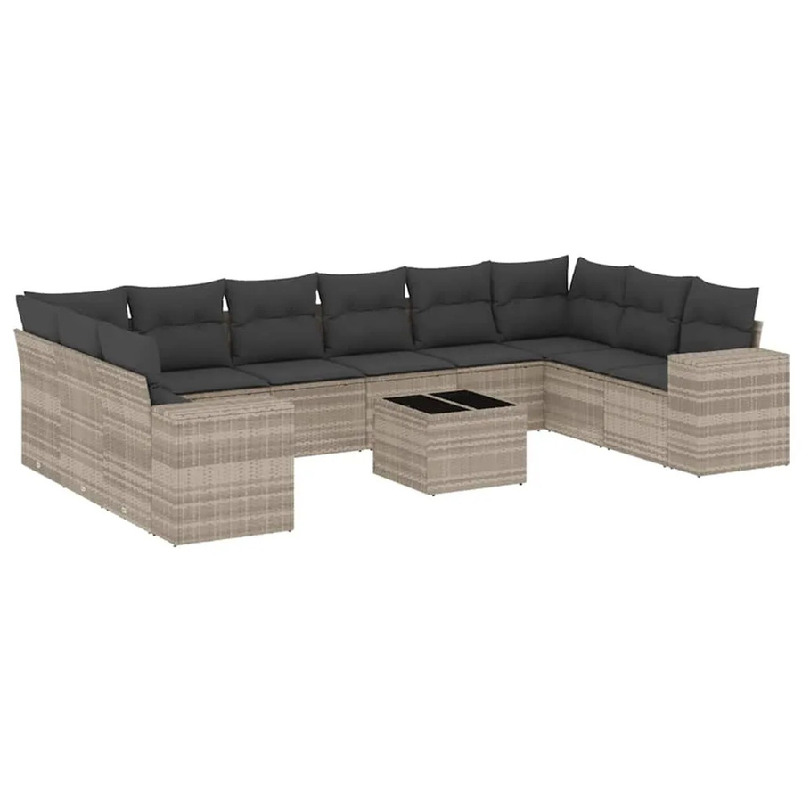 vidaXL 11-teilige Garten-Sofagarnitur aus Poly-Rattan mit Kissen in Hellgrau - Bild 2