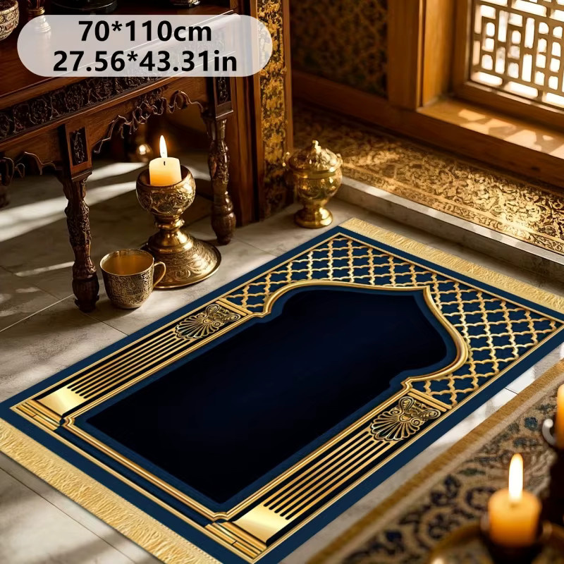 VIKAMA Luxuriöse Muslimische Gebetsmatte in Blau, Tragbare und Faltbare Islamische Gebetsmatte für Pilger und Reisen - Bild 2