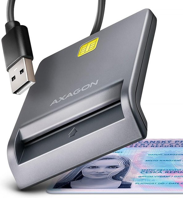AXAGON Smartcard-Leser CRE-SM3T mit 1,3m USB-Kabel in Schwarz - Bild 1