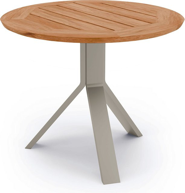 Stern Beistelltisch Freddie mit Teak Tischplatte und Aluminiumgestell in Greige, Durchmesser: 65 cm - Bild 1