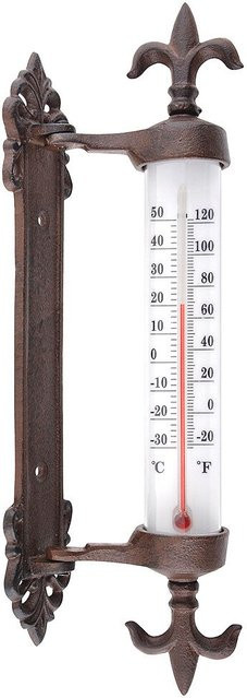 Esschert Design Fensterthermometer Lilie in Braun im Antik-Stil aus Gusseisen - Bild 1
