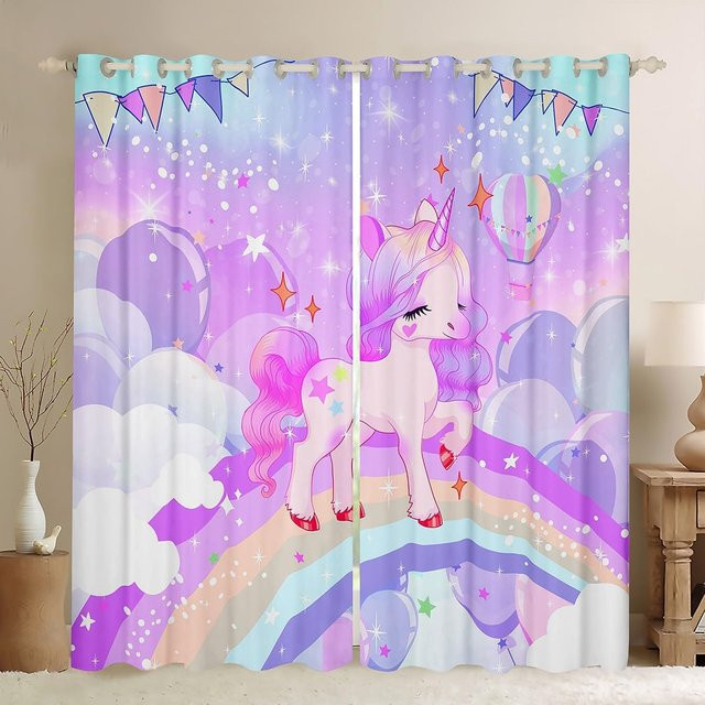 Yiran Furniture Verdunkelungsvorhang mit Einhorn- und Regenbogen-Motiv, 2er-Set, Mehrfarbig, B: 55 cm, H: 120 cm - Bild 1