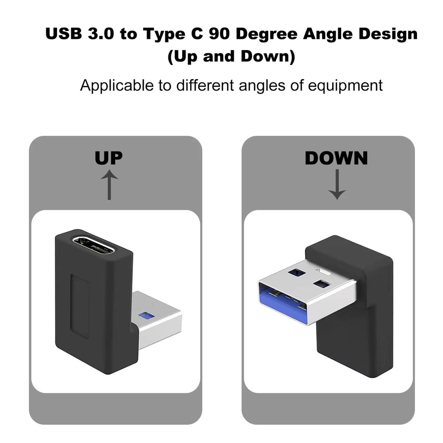 NNBILI USB 3.0 auf USB-C Adapter, 90-Grad-Winkel USB-A Stecker auf USB-C Buchse, Schwarz - Bild 4