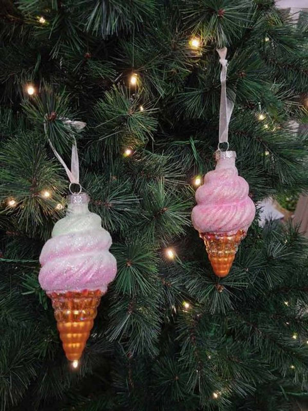 2er Set Glas Christbaumschmuck Eiswaffeln in Gold und Mehrfarbig als Hängeornament für Weihnachten - Bild 1