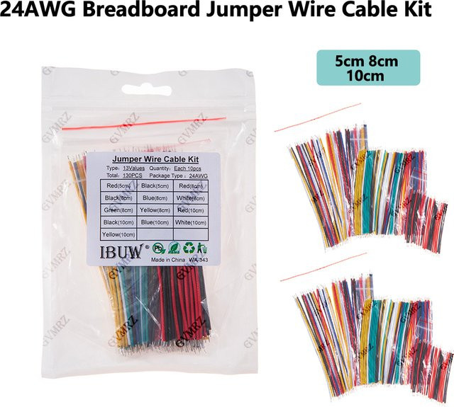 130-teiliges Set 24AWG Breadboard Jumper-Kabel aus flexiblem PVC, verzinnte PCB-Lötkabel in 6 Farben, Längen: 5 cm, 8 cm und 10 cm - Bild 1