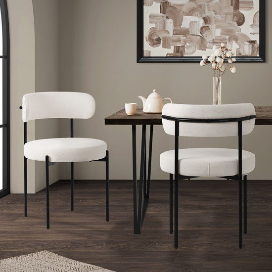 ML-Design Esszimmerstuhl 2er Set aus weißem Teddystoff mit Rückenlehne - Bild 1