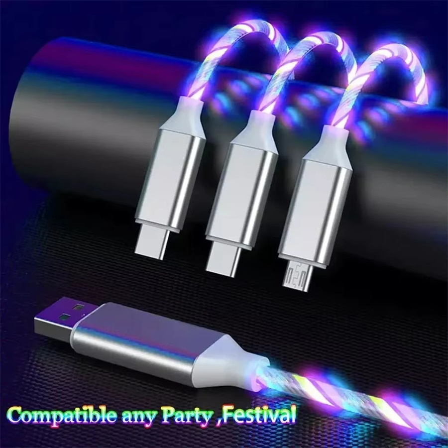 3 in 1 LED USB Schnellladegerät Kabel für Xiaomi und iPhone in Multicolour mit Typ-C Anschluss - Bild 2
