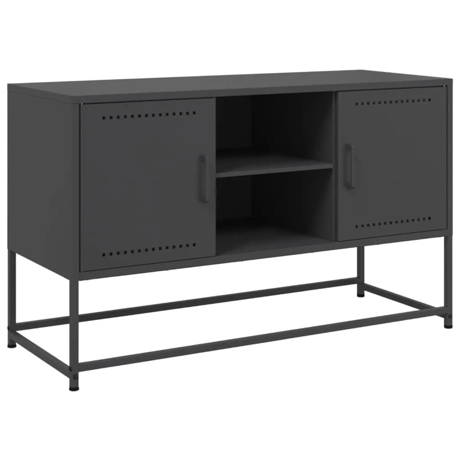 vidaXL TV-Schrank aus Stahl in Schwarz Matt im Industrie-Stil, B/T/H: 100,5 x 39 x 60,5 cm - Bild 2