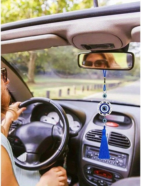 SZwatch Evil Eye Autoanhänger Vintage Metall mit Quaste und Herz in Blau und Bunt - Bild 1