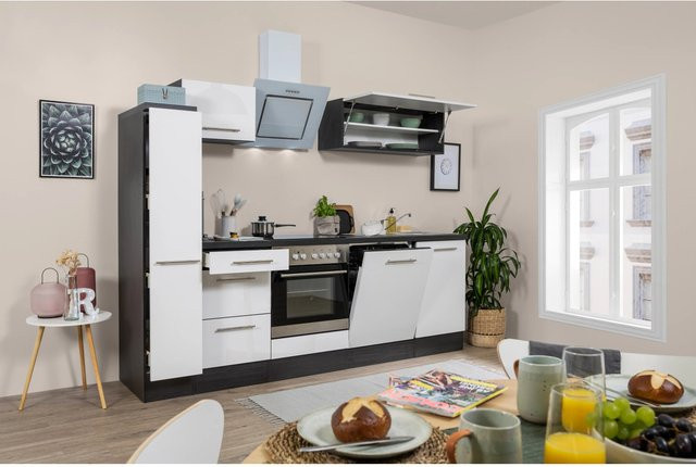 Respekta Premium Küchenzeile modern in Hochglanz Weiß und Grau mit Soft-Close-Türen, Breite: 250 cm, Höhe: 200 cm, Tiefe: 60 cm - Bild 1