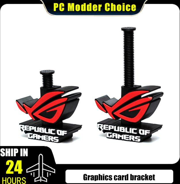 Personalisierter Asus ROG Logo Grafikkarten-Heber, einstellbare GPU-Halterung für deinen PC, 3D-gedruckt, Schwarz/Weiß - Bild 1