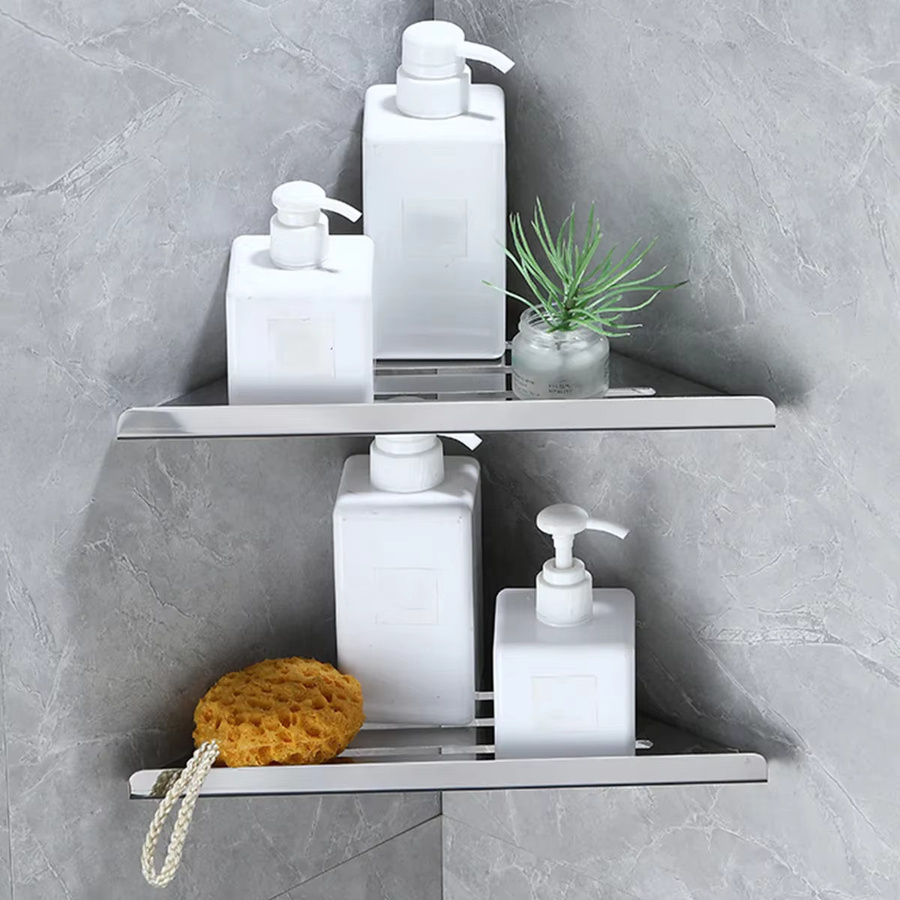 Eck-Duschregal Everso aus Edelstahl 304 in Silber, wandmontiertes Badezimmerregal ohne Bohren - Bild 2