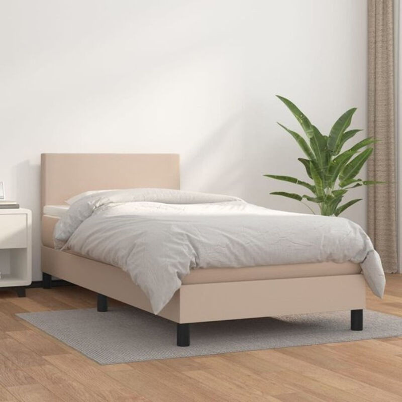 vidaxl Boxspringbett mit Matratze in Braun und Weiß aus Kunstleder, B/T/H: 90 x 200 x 78 cm - Bild 1