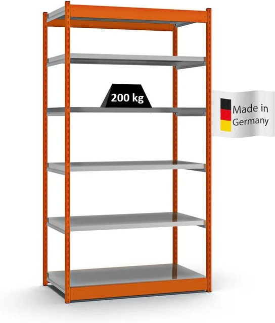 PROREGAL Fachbodenregal Stecksystem mit 6 Ebenen in Orange, H x B x T: 250 x 132,5 x 60 cm, Fachlast 200 kg - Bild 1