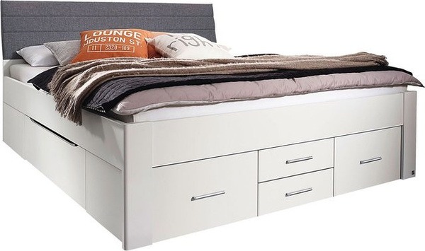 RAUCH ORANGE Scala Futonbett in Alpinweiß mit Polster-Kopfteil und 6 Schubkästen, B/T/H: 180 x 200 x 110 cm
