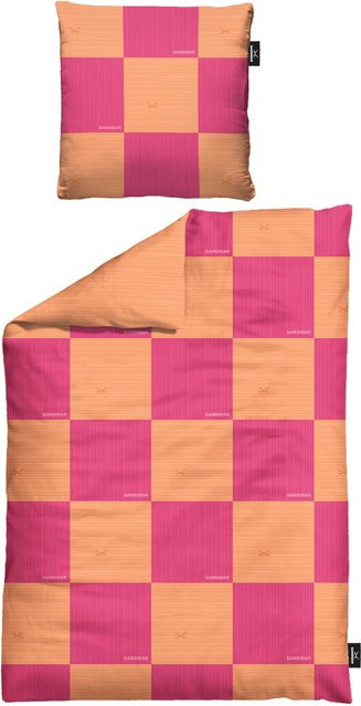 Bettwäsche SANSIBAR Mako-Satin aus Baumwolle in Pink und Orange, reversible Bettwäsche-Set mit Reißverschluss, B/H: 135 x 200 cm und 80 x 80 cm - Bild 1