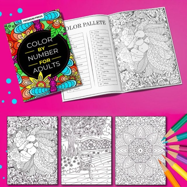 Malbuch Farbe nach Zahlen für Erwachsene mit 190 Seiten zur Angsttherapie und zum Stressabbau, Multicolour, Format A5 - Bild 1
