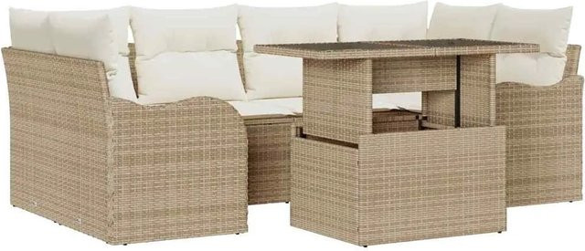 vidaXL Garten-Sofa-Set aus Poly Rattan mit 7-teiligem Kissen-Set in Beige - Bild 1
