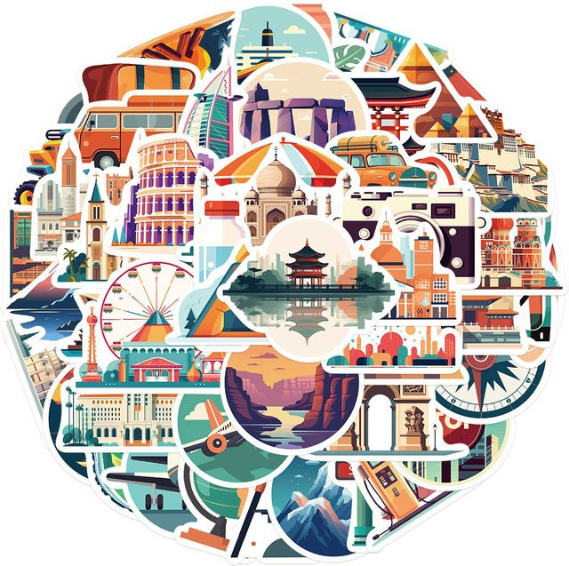 65-teiliges Set wasserfeste Cartoon Reise Stadt Graffiti Aufkleber in Multicolor von YourLife Store - Bild 1