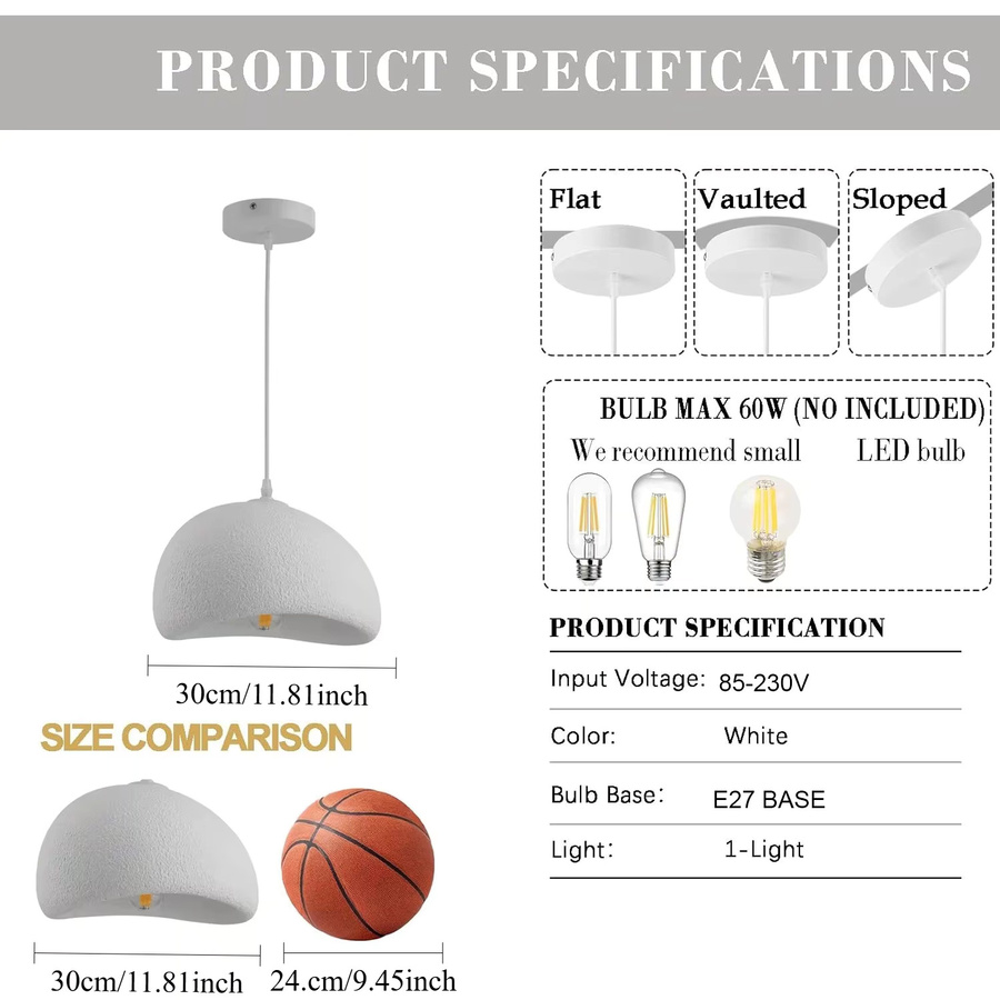 JOYINLED Japandi Wabi Sabi Pendelleuchte in Weiß für Wohnzimmer und Schlafzimmer, Durchmesser: 30 cm - Bild 2