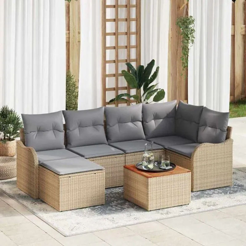 Vidaxl Polyrattan Garten-Loungemöbel Set aus 7 Teilen in Beige und Grau mit Fußhocker und Stauraum - Bild 1