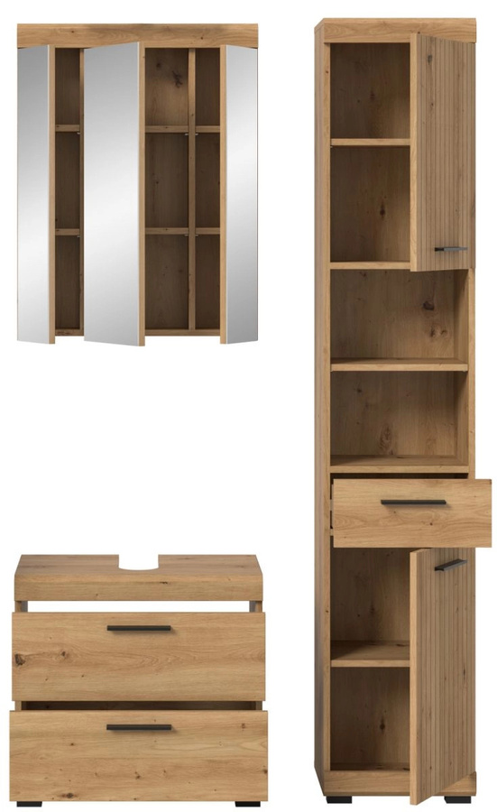 Badmöbel Set Shawn von Inn.Furn in Eiche Braun, 3-teilig, modern, mit LED-Beleuchtung - Bild 4
