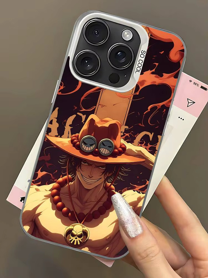 Stoßfeste iPhone Hülle One Piece Portgas D. Ace in Silber und Multicolour für Apple iPhone 17 16 15 14 13 12 11 Pro Max - Bild 7