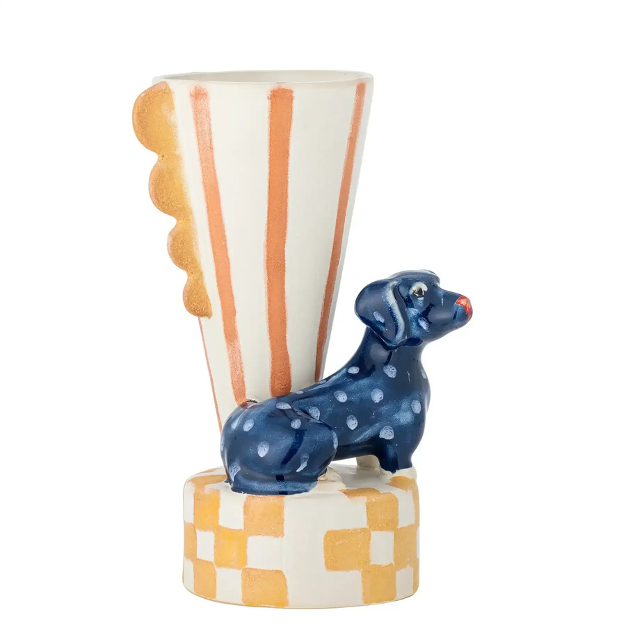 Bloomingville Steingutvase mit Dackel-Motiv in Mehrfarbig, Höhe: 21 cm - Bild 1