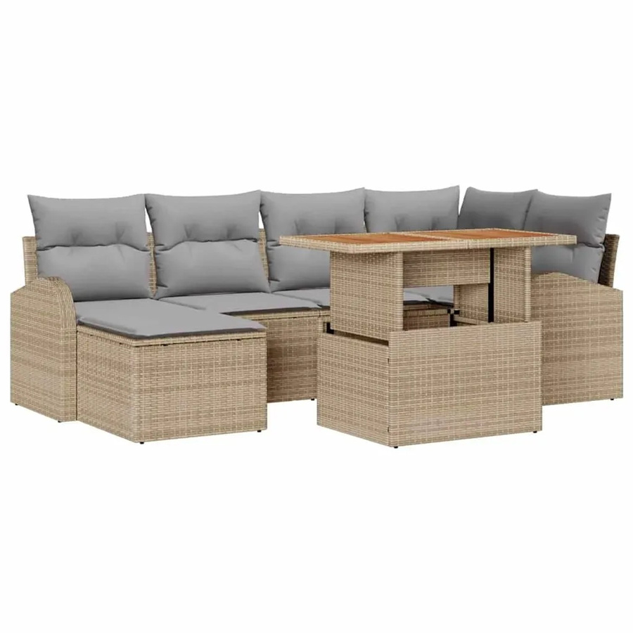 vidaXL 7-tlg. Garten-Sofa-Set aus Poly-Rattan in Beige mit L-Form, Eckelement, Ottoman, Couchtisch und integriertem Kissen-Speicher - Bild 2