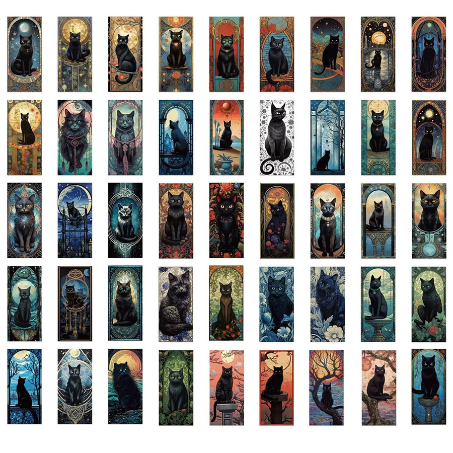 Rspctou Gothic Schwarze Katze Mond Tarot Aufkleber, Vinyl, 10-teiliges Set - Bild 3