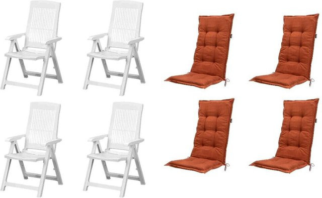 PROGARDEN MADISON Klappsessel Set mit Auflagen Tampa terra aus Kunststoff, Farbe Weiss/Orange, B/H/T: 61 x 109 x 60 cm - Bild 1