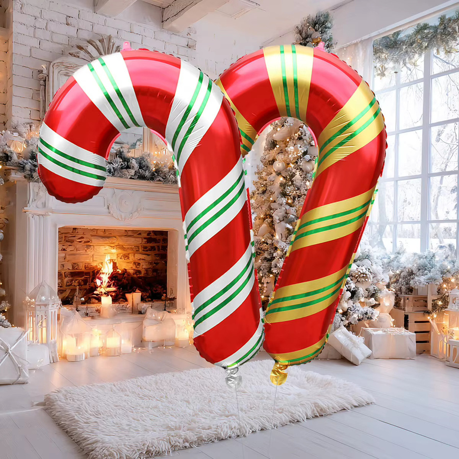 2er-Set EACH PARTY Weihnachts-Candy-Cane-Folienballons, rot-mehrfarbig gestreift, 96,52 cm für Weihnachtsdekoration und Partys - Bild 1