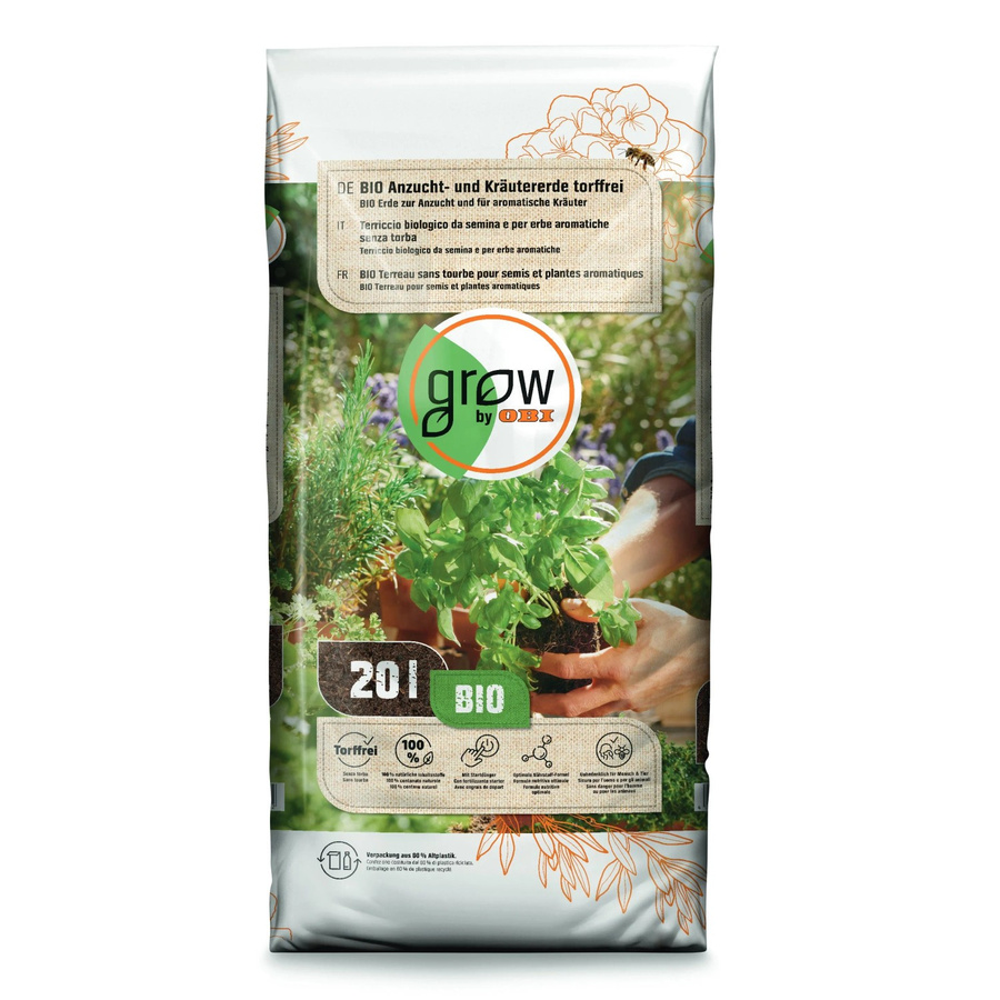 GROW by OBI Anzucht- und Kräutererde torffrei für Jungpflanzen, Kräuter, Aussaat und Stecklinge, 20 l - Bild 2