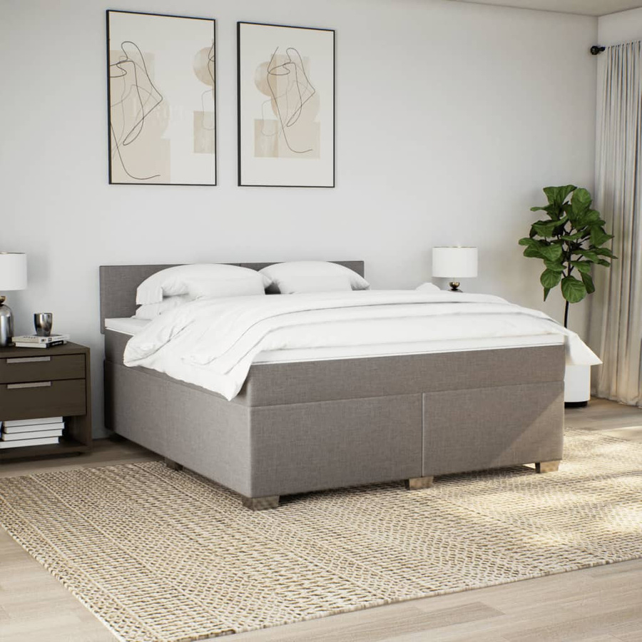 vidaXL Boxspringbett mit Matratze in Taupe, Weiß und Grau, Hybrid-Konstruktion mit Taschenfederkern, USB-Ladeport und Unterbettbeleuchtung, B/T: 180 x 200 cm - Bild 3