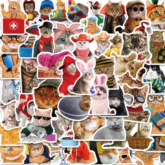 50 Stück Kawaii Cartoon Katze Aufkleber in Multicolour für Skateboard, Notebook und Gepäck von BulingBulingStickers Shop - Bild 1
