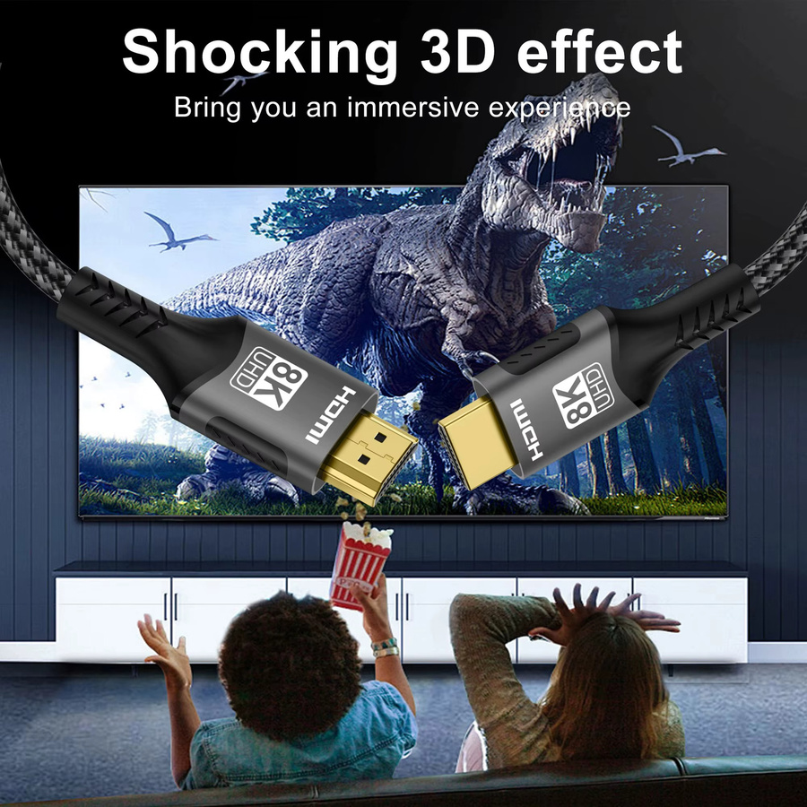 VAORLO HDMI 2.1 Kabel Ultra High Speed für 8K@60Hz und 4K@120Hz, 48 Gbit/s, ARC, HDCP, HDR, Schwarz - Bild 4
