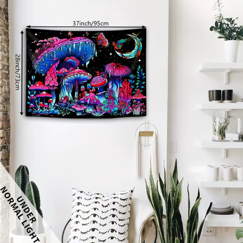 VIKAMA Neon Glow Enchanted Forest Wandteppich, Mehrfarbige Boho Wanddekoration mit floralem Design, Breite: 60 cm, Höhe: 40 cm - Bild 3