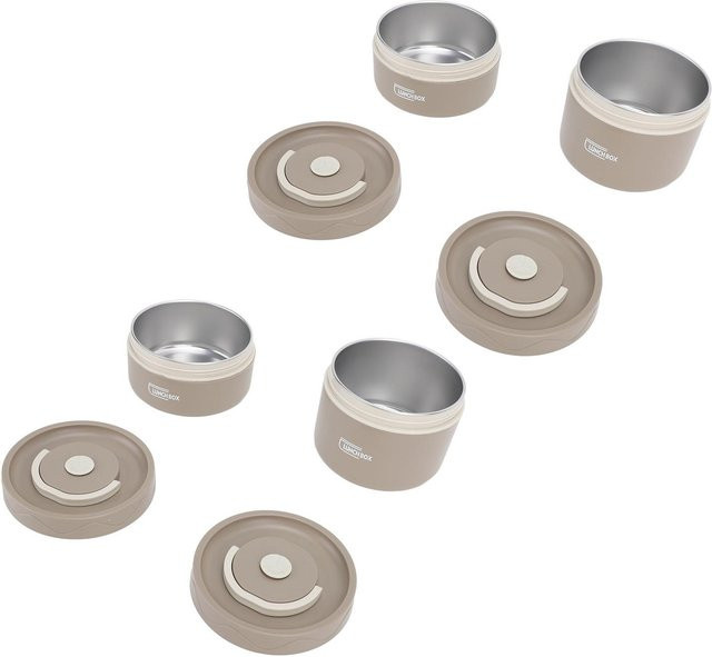 KaiSai Isolierter Lunchbehälter aus 304 Edelstahl, Auslaufsichere Thermische Bento-Box mit Deckel und Thermotasche, Dunkelbraun, 4er-Set - Bild 1